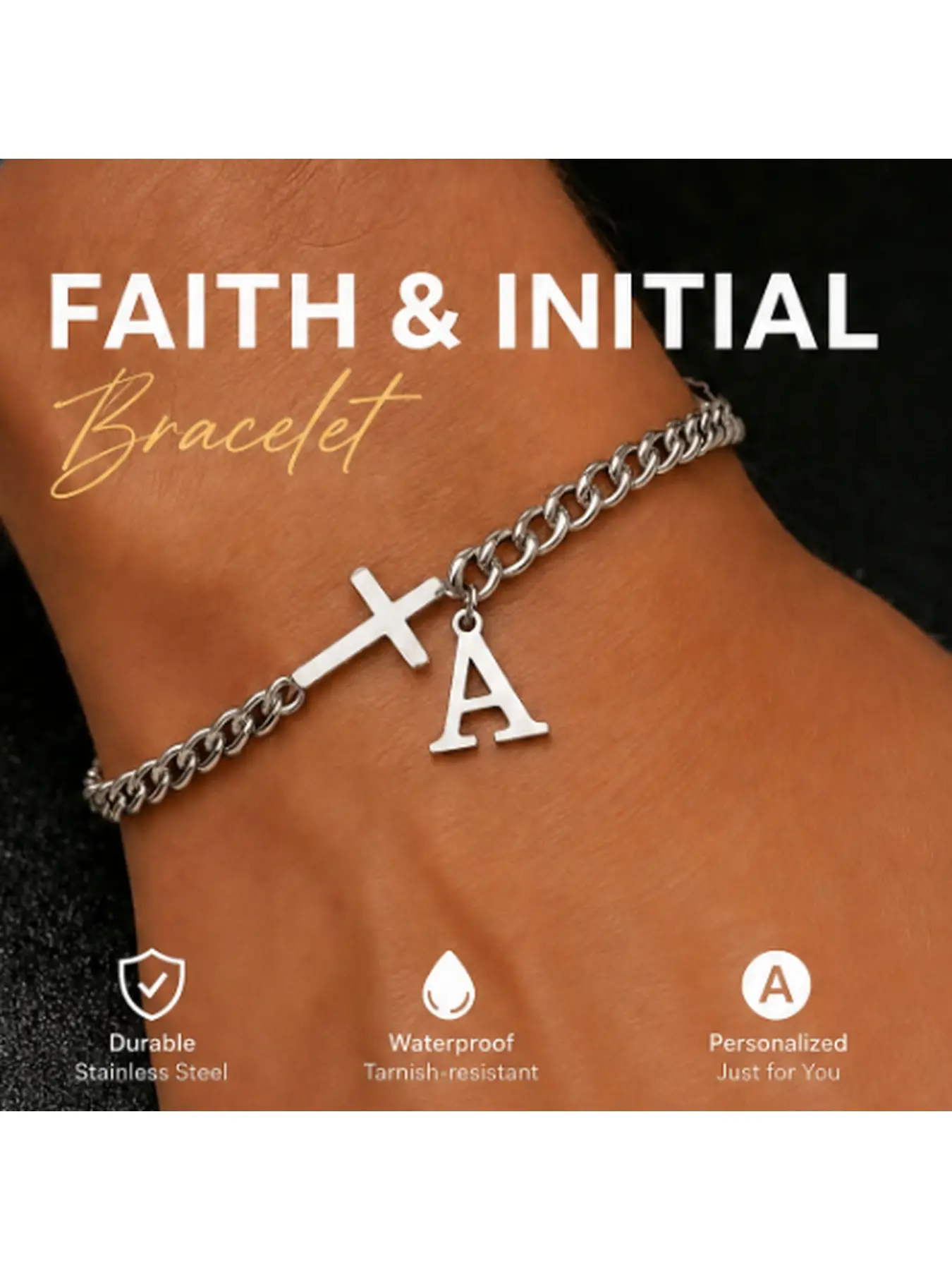 Men's simple and stylish casual bracelet, with cross and letter design, suitable for everyday wear