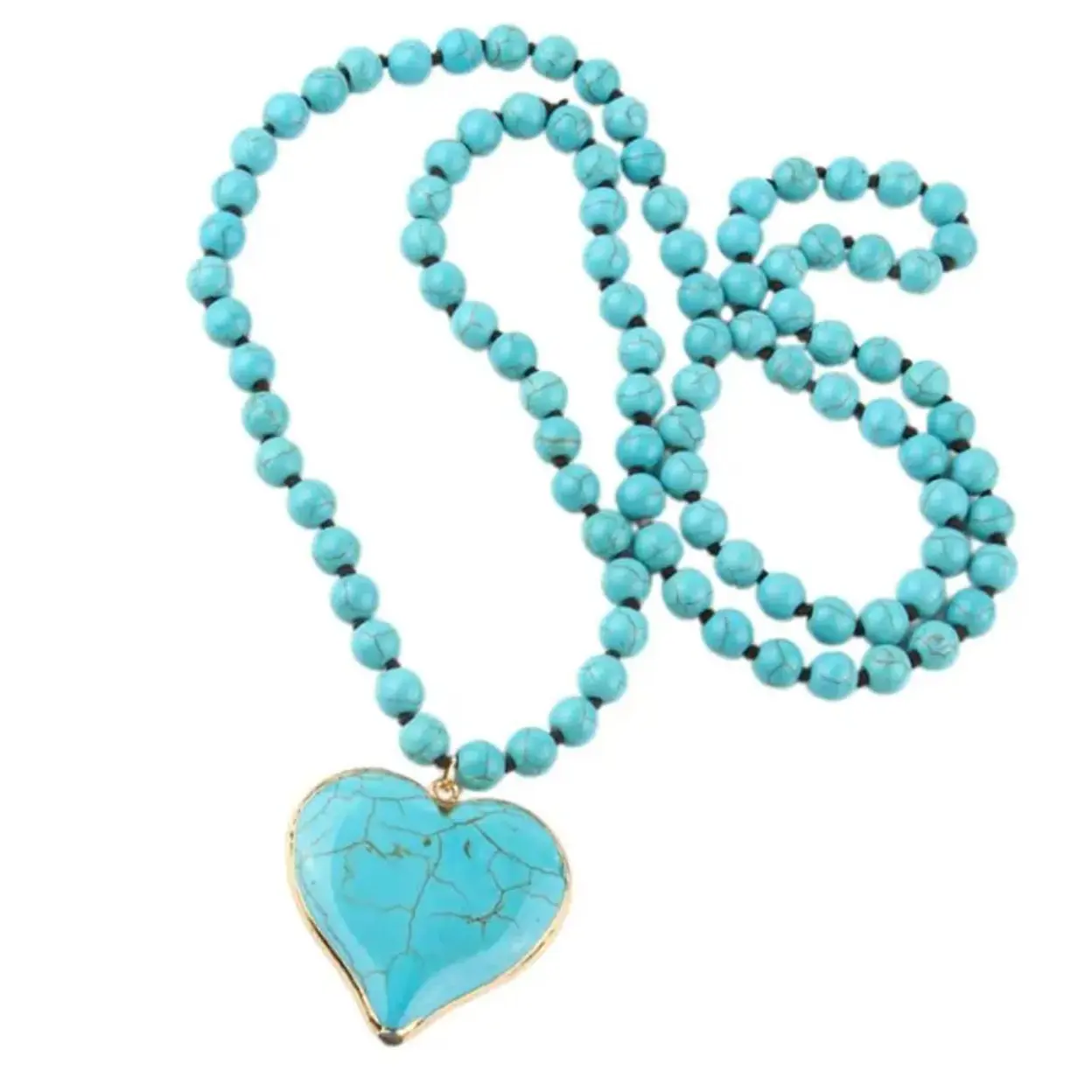 Women's Boho Vintage Turquoise Heart Beaded Pendant Necklace , 86-88cm Layered Allergy-Safe Blue Gemstone Chain, Coastal Statement Costume Jewelry For Summeroutfits Beach Vacation Festival Sentimental Holiday Gifts,summervibes