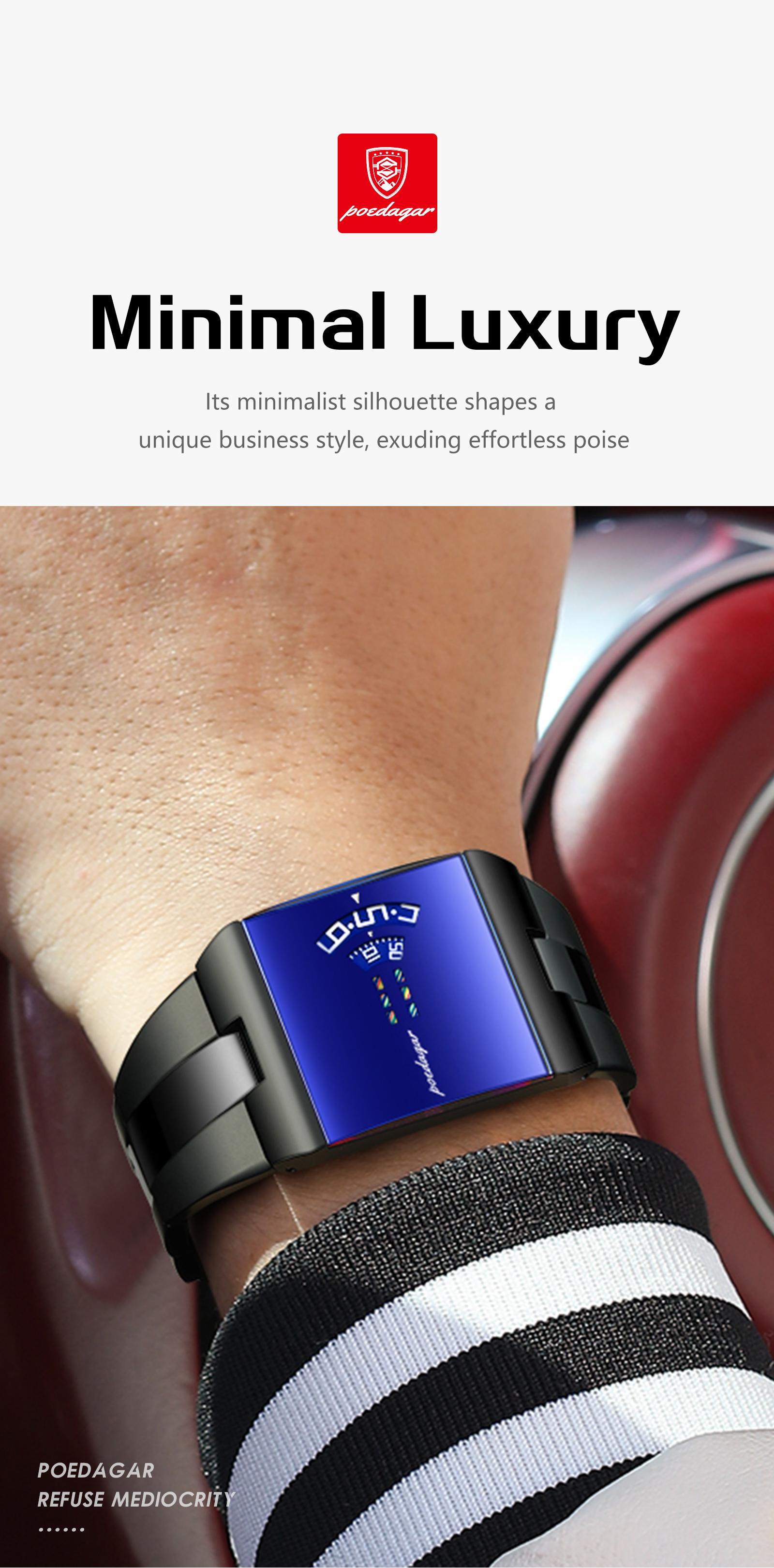 POEDAGAR Top Rectangular Original Men's Watch Waterproof Fashion Men's Watch Stainless Steel Quartz Sports Men's Watch