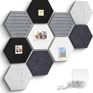 10pcs Self-Adhesive Felt Soundproof Panels, Thickened 3D Polyester Fiber Wall Decor, Hexagonal Hollow Acoustic Boards, DIY Friendly