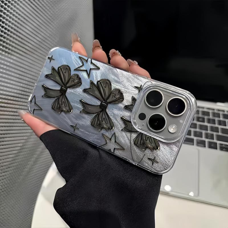 Luxury Feather Yarn Clear Phone Case, Integrated Transparent Buttons, Shockproof Airbag Corners.Anti-Fingerprint TPU & PET Material, Slim Anti-Drop Protective Cover for iPhone 17/16/15/14/13 Pro Max Plus Air, Trendy Aesthetic Design