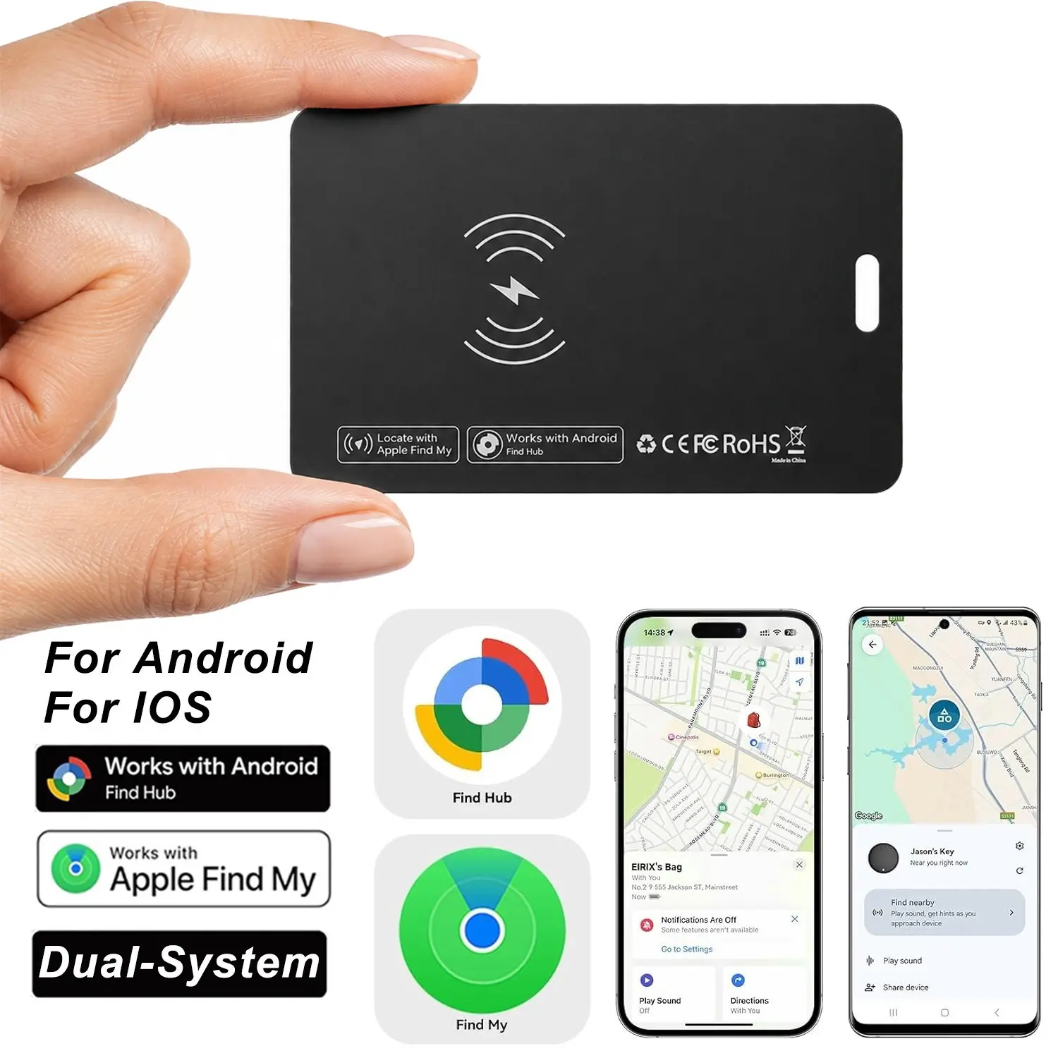 Wallet Tracker Card for Apple Find My & Android, Rechargeable Slim Bluetooth Tracker with Magnetic Wireless Charging, Smart Item Finder for Wallet, Passport, Luggage & Bag