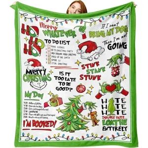Funny Merry Christmas Green Flannel Throw Blanket, Funny Xmas Tree Birthday Gifts for Kids Men Women, Winter Holiday Soft Blankets for Bedding Sofa Home Decor Gift Idea summerwins