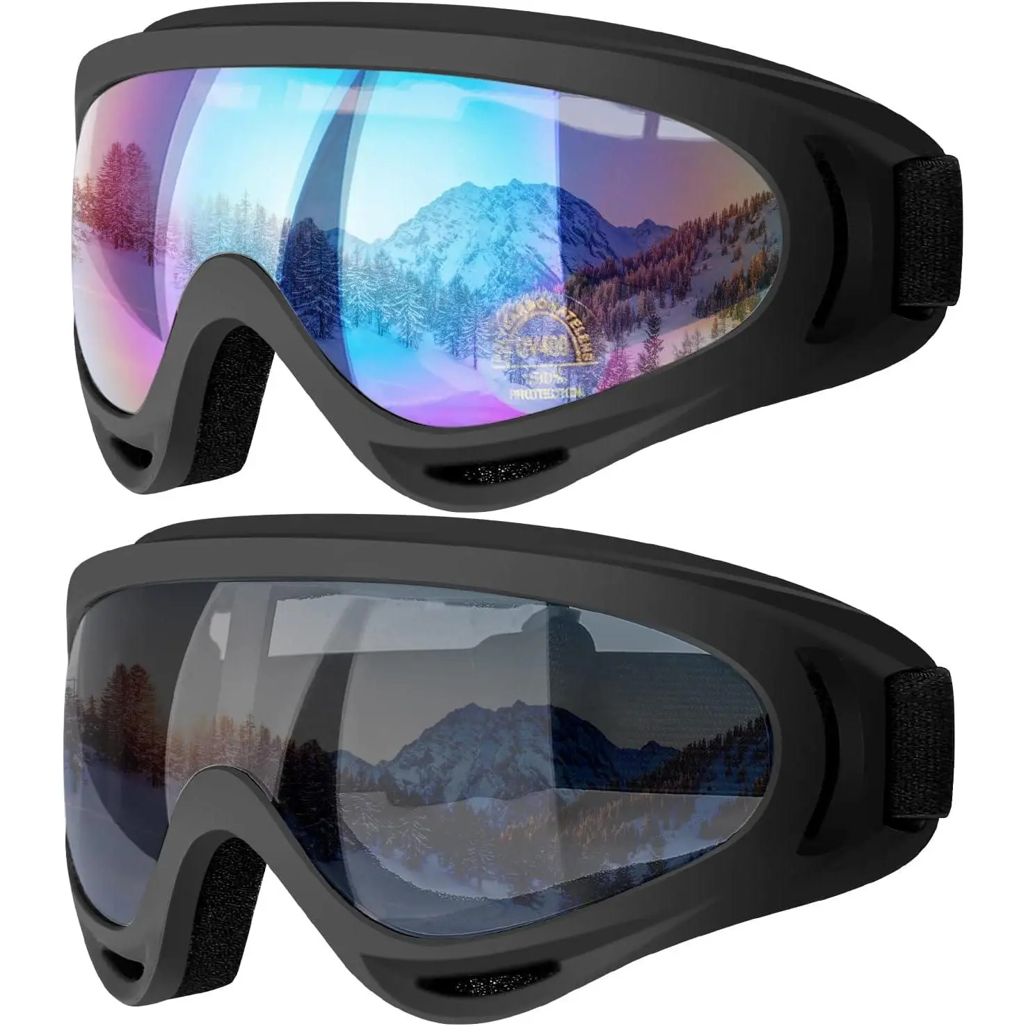 Ski Goggles, 2 Pack Snow Goggles Snowboard Goggles for Men Women  | UV Protection  Anti-Scratch  Snowboarding Skiing Skating Mountaineering