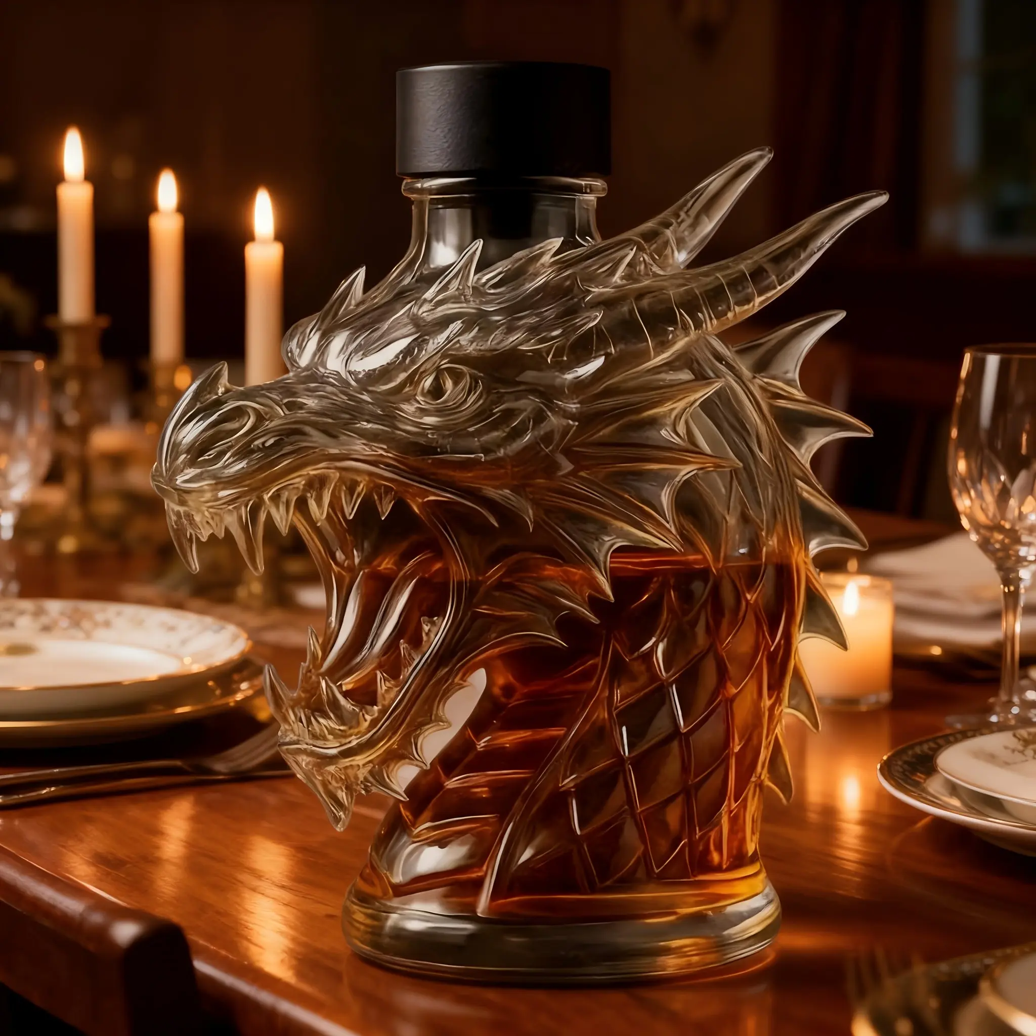 Uniquely Designed Glass Wine Decanter, 3D Design, 10.14-Ounce Whiskey Bottle, Home Decor, Restaurant, Christmas, New Year Gift