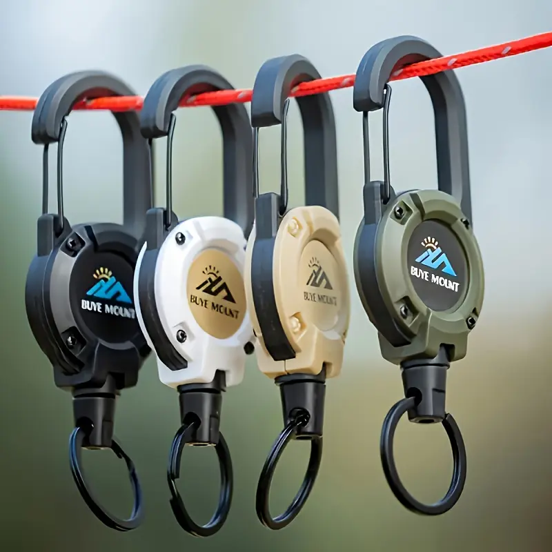 2pcs Retractable Keychain Set, Heavy Duty Wire Rope with Lanyard and Hiking Buckle for Outdoor Camping, Hiking and Fishing - Multi-tool Badge and ID Clip