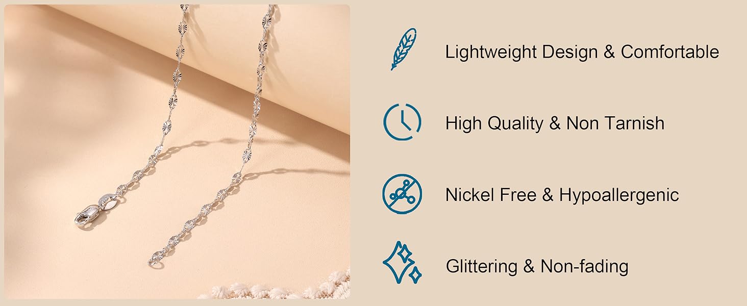 CASSIECA Women's 925 Silver Chain Without Pendant 0.9mm Snake Chain Sturdy Non-Tarnishing Silver Chain Women's Jewellery Gifts for Women 2mm Silver Lip Necklace