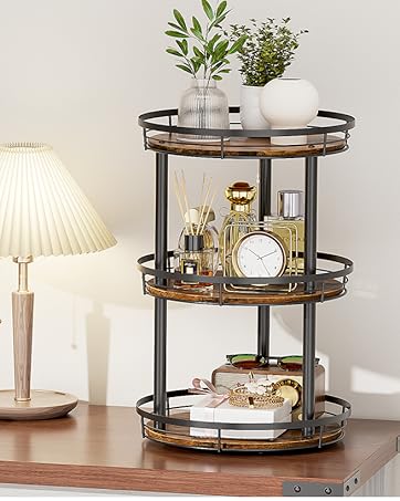 9.1'' Wood Lazy Susan Turntable Organizer for Cabinet, 2 Tier Lazy Susan Spice Rack Organizer for Kitchen, Table Top, Countertop, Pantry, Medicine Organizer