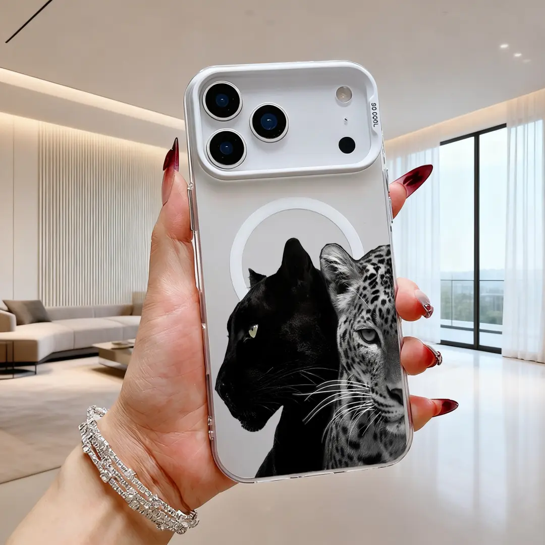 IMD Silver Magnetic Protective Casing for iPhone 16 Plus & iPhone 17 - Black Panther, Cheetah Print, Eco-Friendly, Shockproof, Full Edge Wrap, Shiny Glossy, High-Quality Printing, Trendy Animal Art Design for Style-Focused Animal Lovers