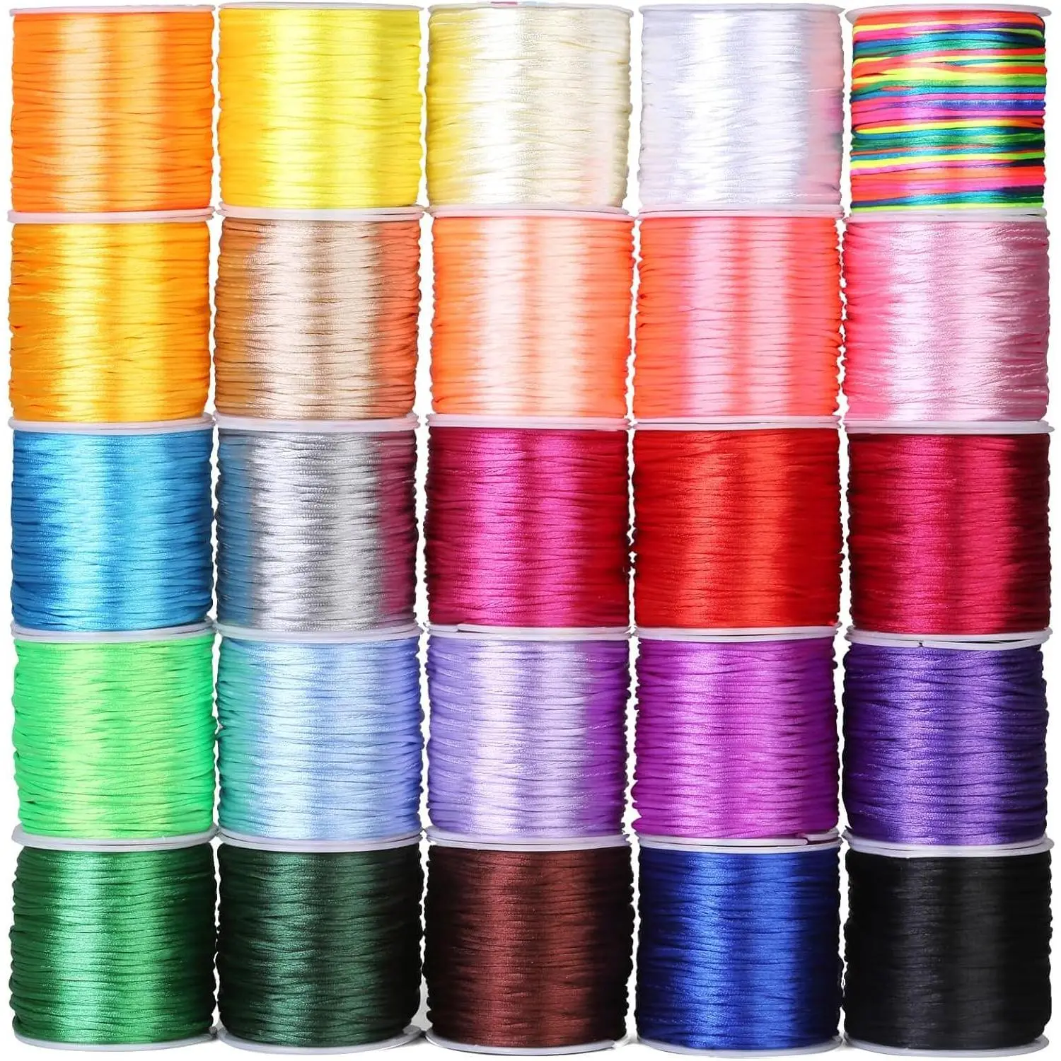 25 Rolls Silky Satin Cord for Bracelets, Necklaces, Macrame Crafts, Drawstring Bags - Multicolor Beading String