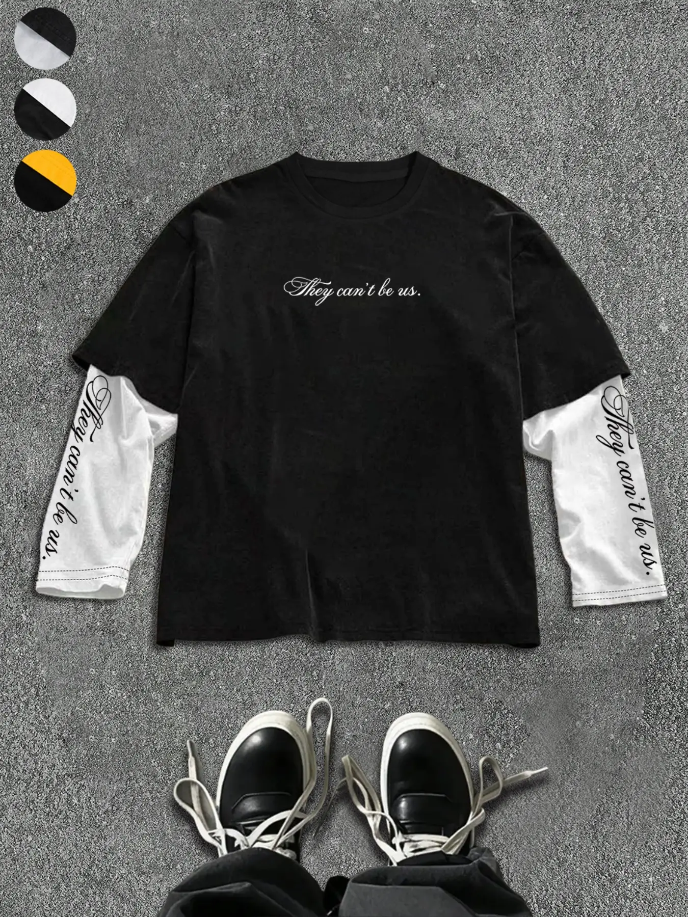 Oversized Layered Long Sleeve T-Shirt Men Women Streetwear Letter Print Fake Two Piece Graphic Tee Loose Fit Casual Autumn Outfit