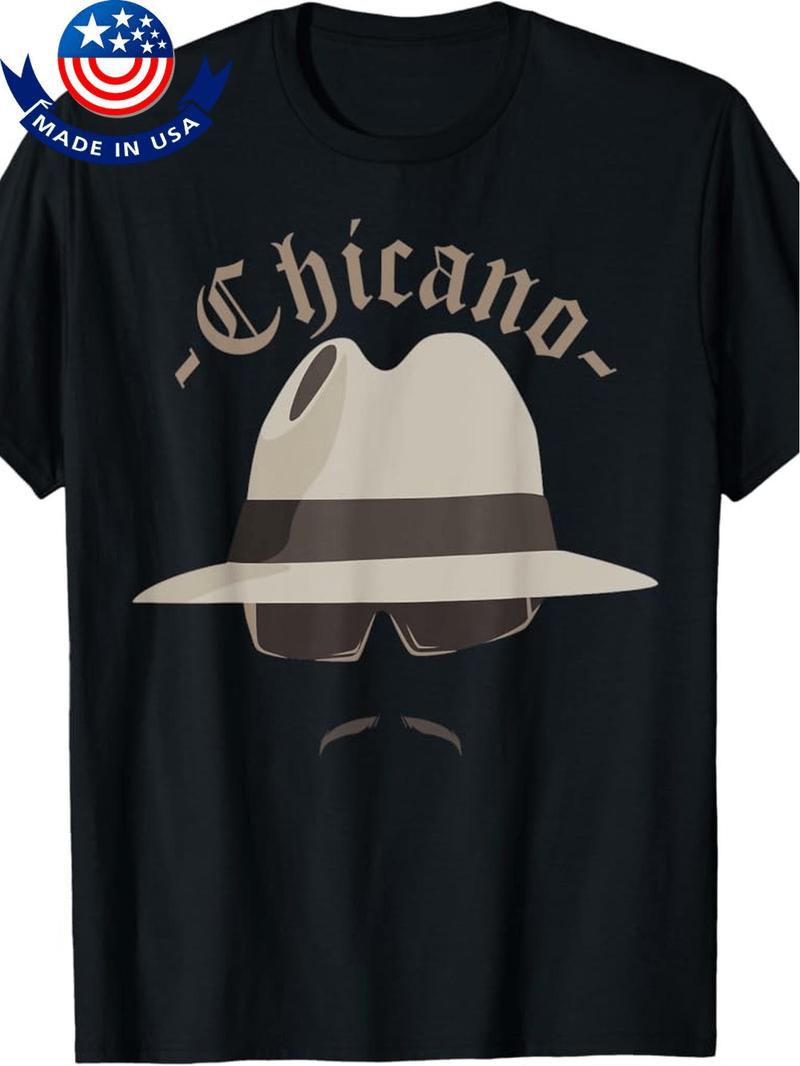 Men's Vintage Chicano Lowrider Hat Graphic T-Shirt Bold Witty Design Black Cotton Retro Style Tee with Panama Hat & Fashion Glasses Casual Round Neck Short Sleeve Shirt for All Seasons long  undershirt fishing  shirts  custom papatee Jesus Acid Washed Hea