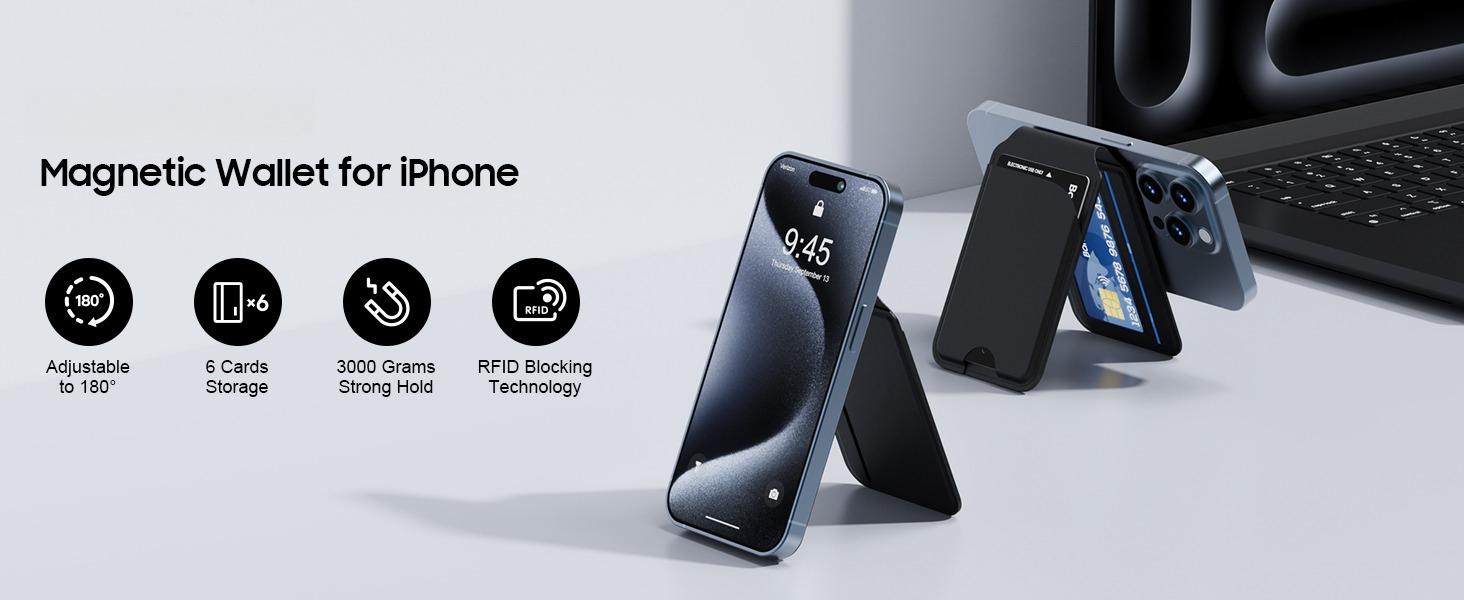 Mag-Safe Wallet Magnetic Wallet for Phone Lightweight Magnetic Phone Pouch Stand Adjustable Leather Mag-Safe Card Holder for iPhone 17/16/15/14/13/12 Series, Not for iPhone 13/12 Mini