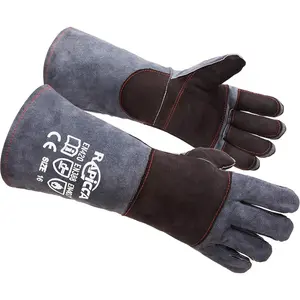 Animal Handling Gloves Bite Proof Double Leather Reinforced Padding Dog,Cat Scratch,Bird Handling Falconry Gloves Grabbing Reptile Squirrel Snake Bite 16in Grey-Black