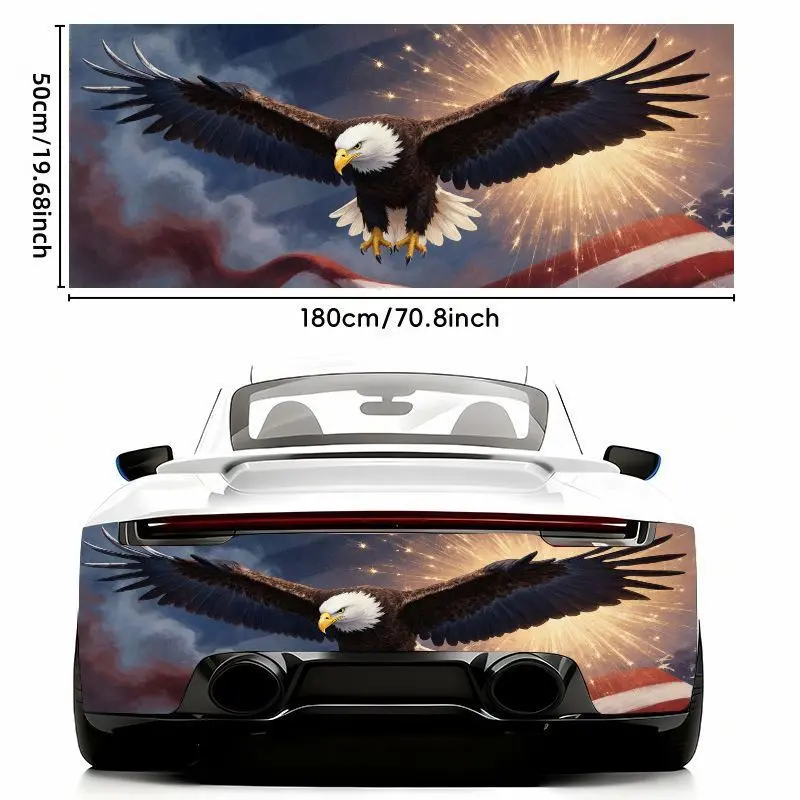 1pc 50*180cm1pcs Majestic Bald Eagle Soaring Over Starry Night with Fireworks & American Flag Car Sticker - Waterproof Self-Adhesive Vinyl for Tailgate, Bumper - Weather Resistant, Easy to Apply & Remove - Fits Most Vehicle Models