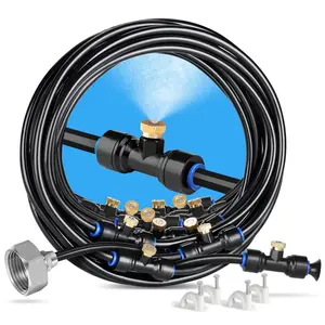 Misting Cooling System 59FT (18M) Misting Line + 20 Brass Mist Nozzles + Brass Adapter(3/4") Outdoor Mister for Patio Backyard Garden Greenhouse Watering