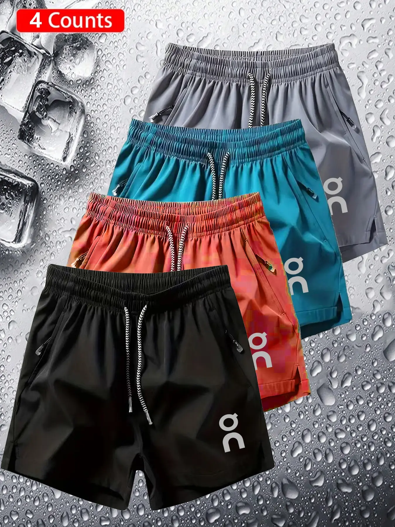 4-Pack Men's Lightweight Quick-Dry Gym Shorts, Youth Fitness Running Beach Ice Silk Five-Quarter Pants, Summer Casual Wear