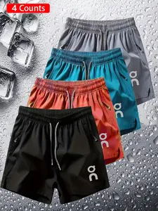 4-Pack Men's Lightweight Quick-Dry Gym Shorts, Youth Fitness Running Beach Ice Silk Five-Quarter Pants, Summer Casual Wear