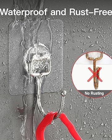 Large Heavy-Duty Adhesive Wall Hooks 44Ib Max 20 Packs Traceless Clear Removable Waterproof Rustproof for Kitchen Bathroom Home Organizer