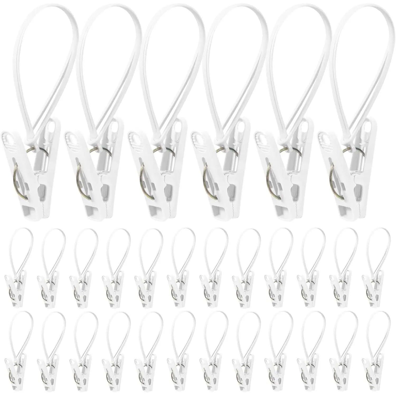 30 Pack Multi-Purpose Laundry Clips with Rope Hangers, White Plastic  Clips for Clothes, Pants, Socks, Towels, Wardrobe Organizer