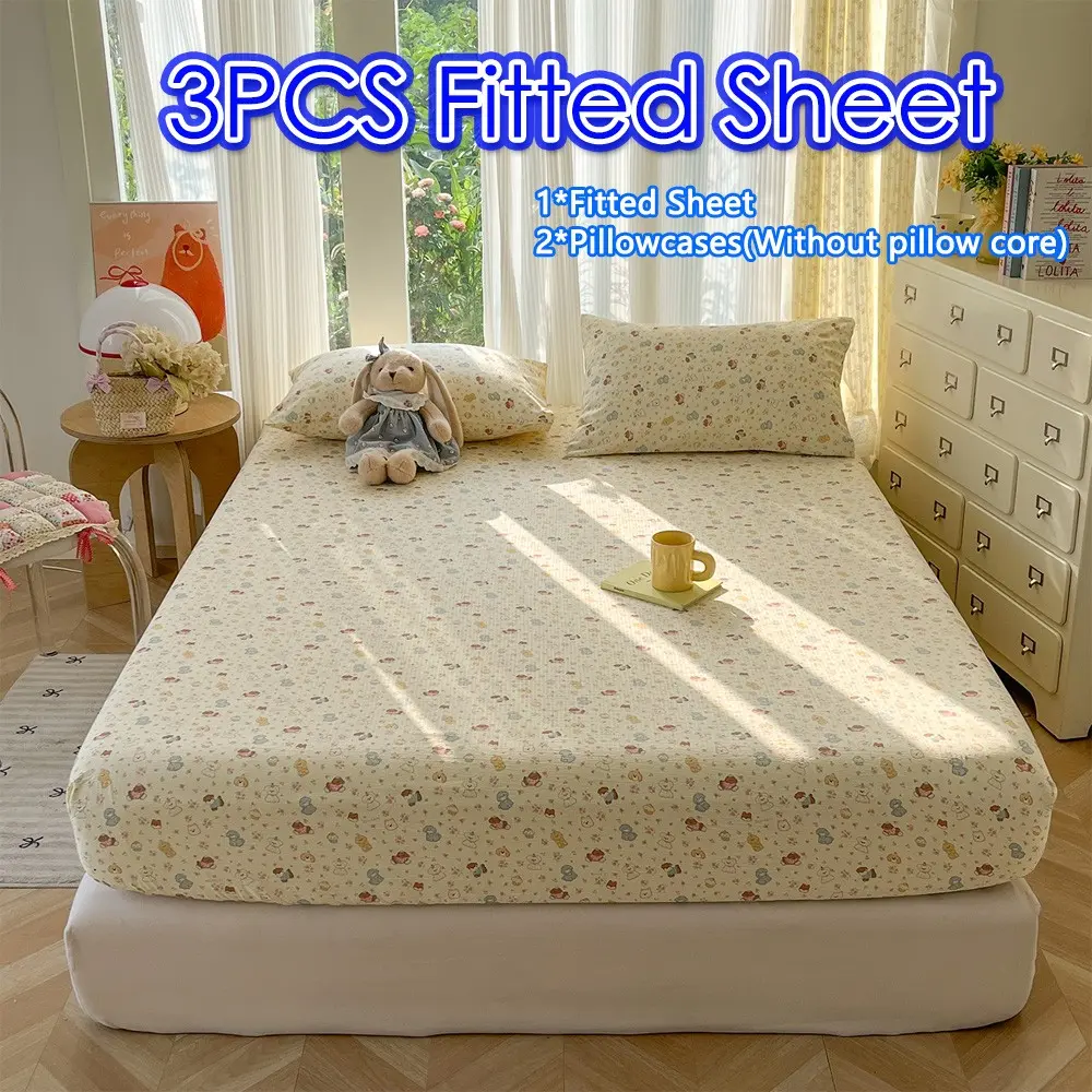 3pc Bed Sheet Pillowcase Set, High-Density Dual-Layer Fabric, Soft and Breathable, Suitable for 5-25cm Mattresses