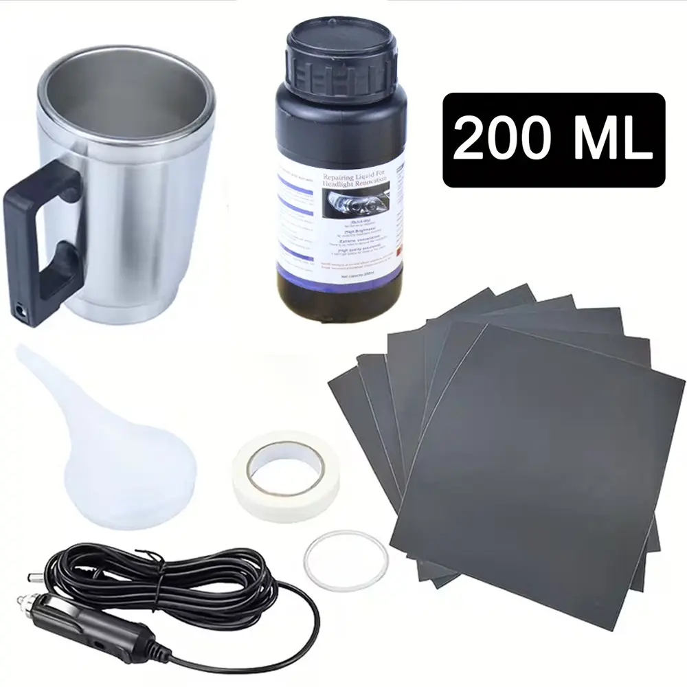 Car Headlight Restoration Kit, DIY, Includes 200ML Repair Liquid, Fixes Cracks/yellowing/brightness, Compact Design, Vehicle Maintenance Tool