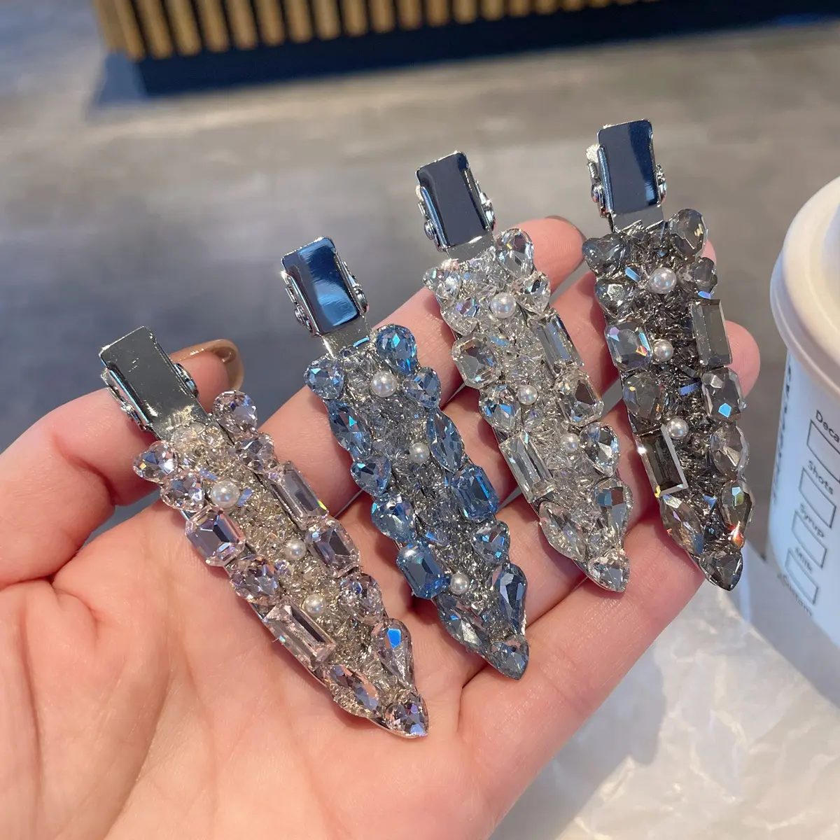 Full-diamond crystal seamless alligator clip, high-end forest-style elegant side fringe hair clip, new hair accessory