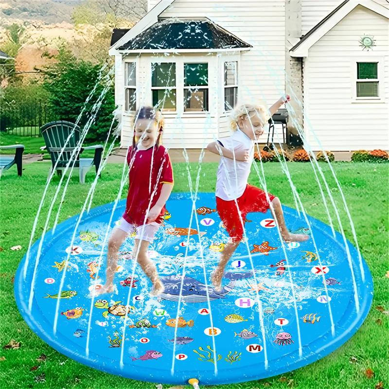 Inflatable Water Spray Mat, Inflatable Water Sprinkler Portable Swimming Water Spray Mat, Letter Learning Mat, Summer Courtyard Lawn Game, Outdoor Game Area, Inflatable Floating Bed, Blow Up Pool