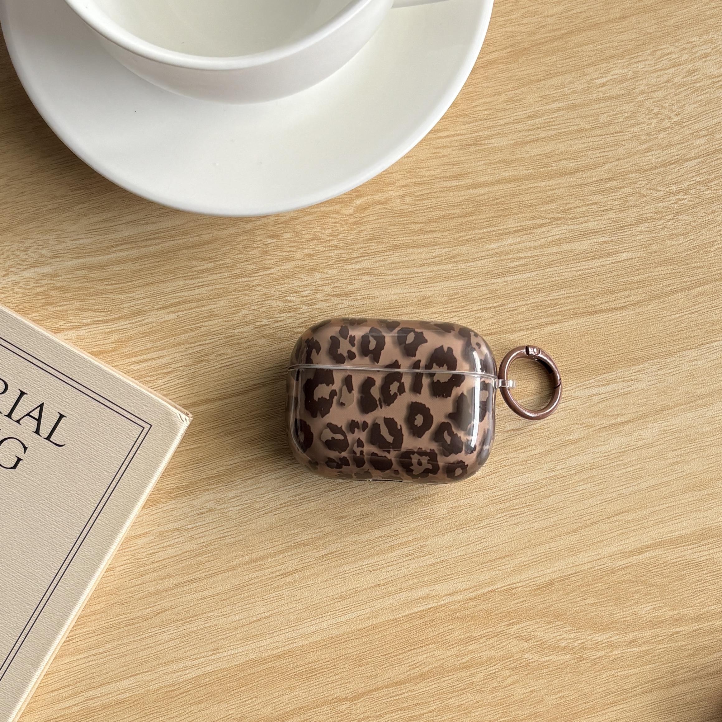 Autumn Retro Leopard Print Tiger Pattern Transparent Brown Earphone Case, Stylish Protective Cover Compatible with AirPods 1 2 3 4 Pro 2 Pro 3