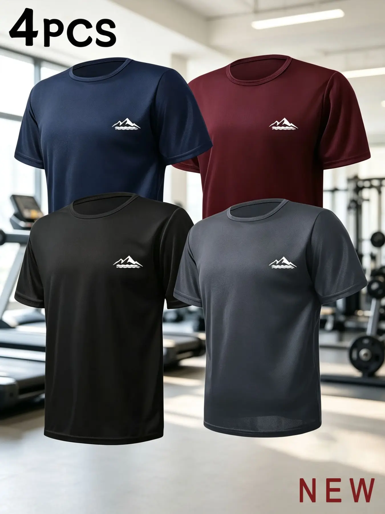 4-Pack Men's Quick-Dry Short Sleeve T-Shirts, Geometric Pattern, Loose-Fit, Breathable, Sporty Casual Wear, All Seasons