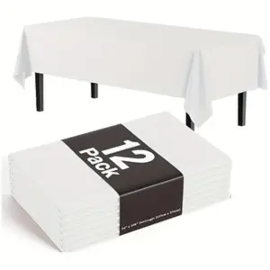 Exquisite 12-Pack Premium Plastic Tablecloth 54in x 108in Rectangle Table Cover Parties, Picnic, Wedding, Camping and Outdoor, Disposable or Reusable