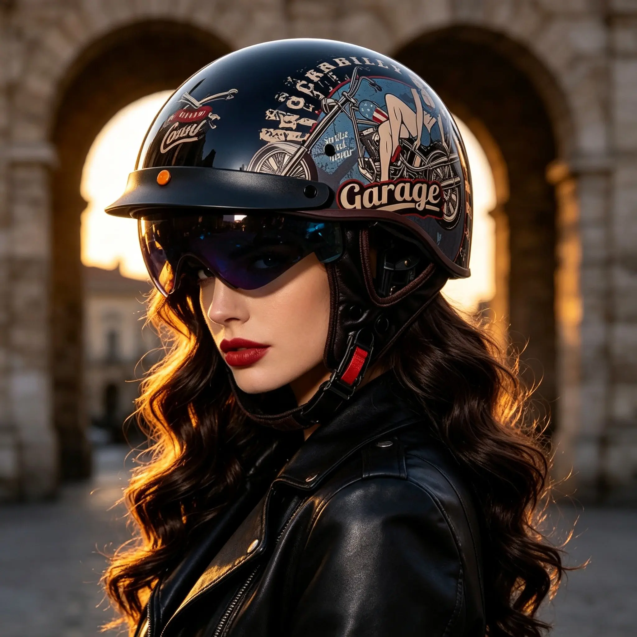 Vintage American Cycling Helmet, Retro Garage Girl Design Half Helmet, Includes Coconut Flower Headscarf, Stylish and Comfortable