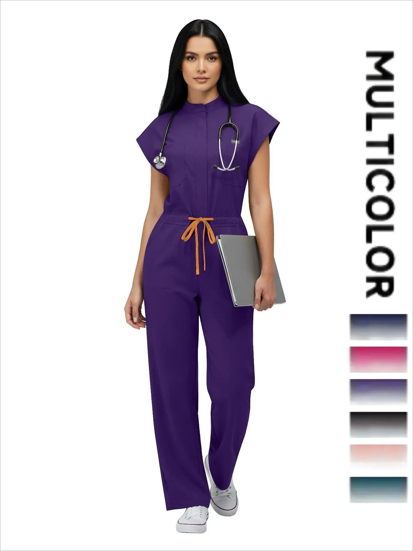 Slim Fitting Elasticity Scrubs Workwear Operating Room Medical Uniforms Nurse Scrubs Casual Basic Jumpsuit Women Solid Color Surgery Clothing
