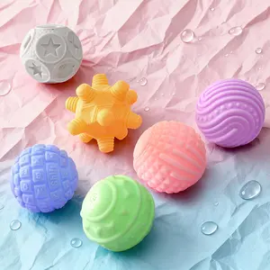 6-Pack Infant New Dark Textured Macaron Touch Balls with Letters and Numbers | Multi-Color Bright Grasping Massage Sensory Balls for Baby Water Play and Grip Training, PVC Material