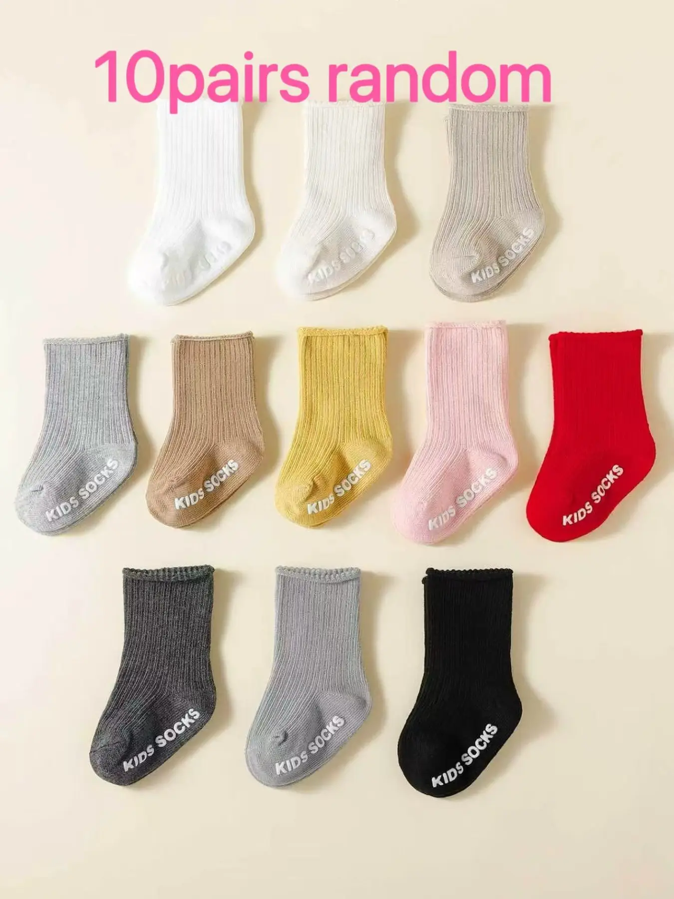 10 Pairs Random Color Baby Crew Socks, Non-Slip Gel Sole Learning Walker Socks, Newborn Loose Fit Home Floor Socks, All Seasons Casual Style