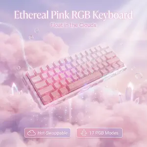 Pink Translucent 60% Mechanical Keyboard, Gasket Mount Hot-Swappable RGB Wired Gaming Keyboard with Red Switch, N-Key Rollover for PC/Mac Gaming & Office Setup rainbow