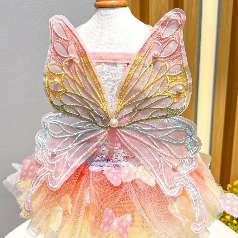 Princess Tutu Pet Jumpsuit with Fluffy Butterflies, Lightweight Breathable Fabric Summer Apparel for Small Dogs and Cats
