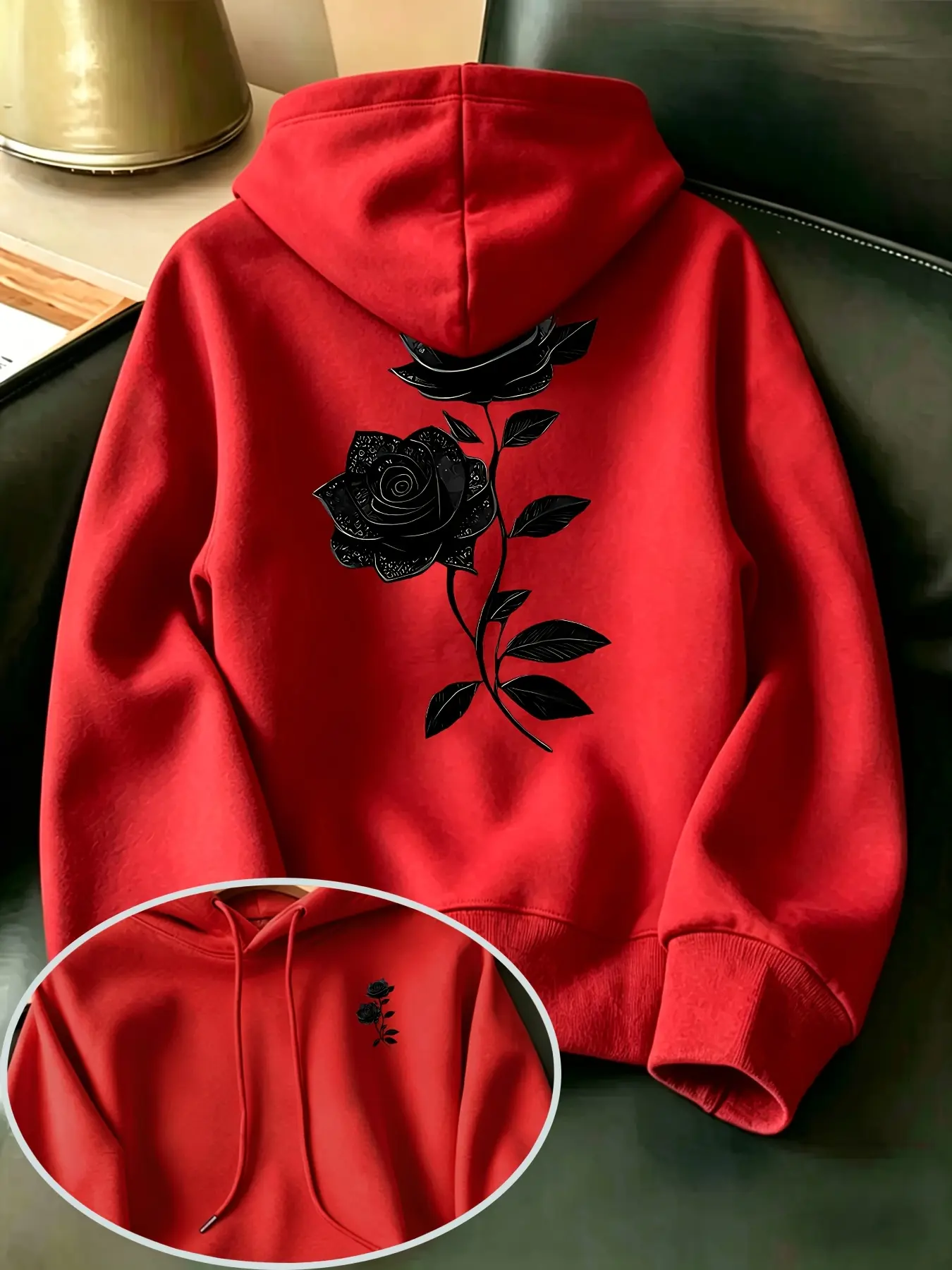 Men's Fall Winter Fashion Graphic Print Hoodie, Streetwear Style, Rose Print, Casual Sporty, Loose Fit, Daily Wear, Outdoor Activities