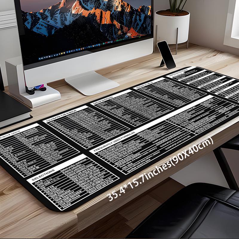 Excel Shortcuts Cheat Sheet Large Gaming Mouse Pad, Multi-size Non-slip Rubber Pad, Desktop Decoration Protection Pad for Laptop, Desktop Computer Games