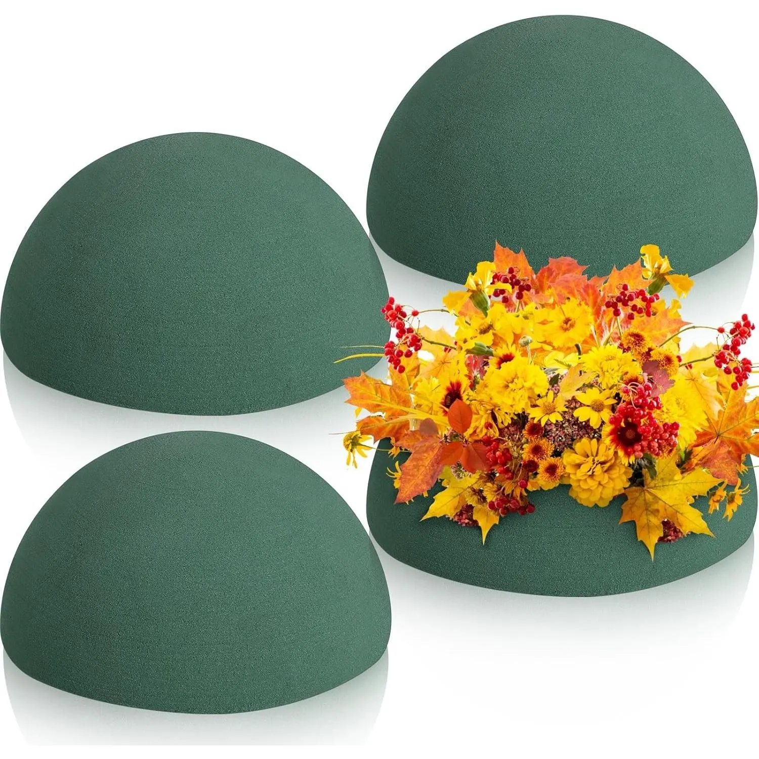 4 Pack Green Dry Floral Foam Half Balls, 3.54 x 1.77 Inch Round Dry Foam Block, Craft Foam Supplies for Artificial Plant Floral Arrangement DIY Crafts