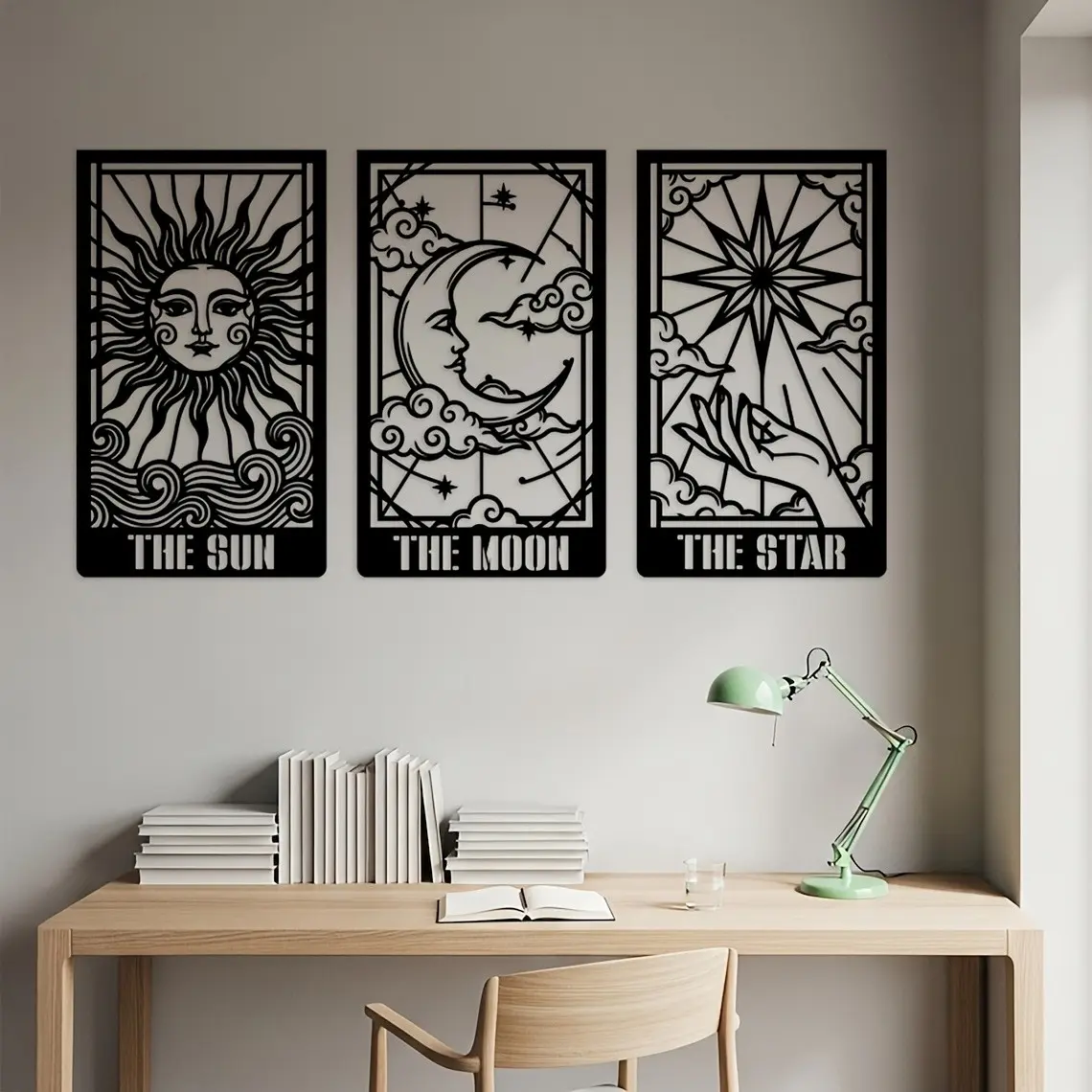 3 Piece Tarot Metal Wall Decor, Celestial Tarot Card Wall Art, Moon and Stars Vertical Decoration, Mystical Home Decor, Party Theme Decor