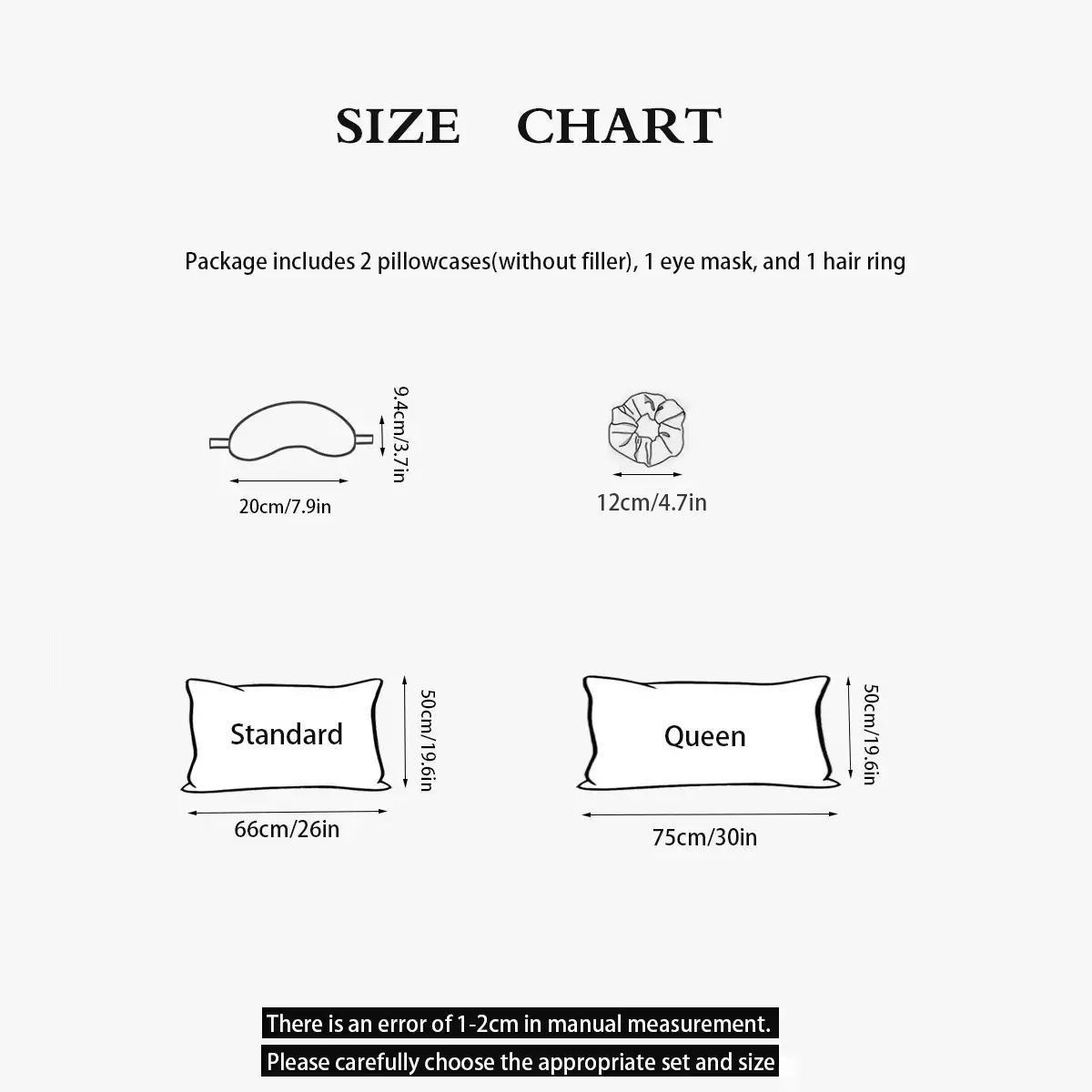 Cozy Room Accessories Solid Color Satin Pillowcase without Filler, 4 Counts Home Accessories Including 2 Pillowcase & 1 Hair Ring & 1 Eye Mask, Room Decor, Valentine's Day Gift