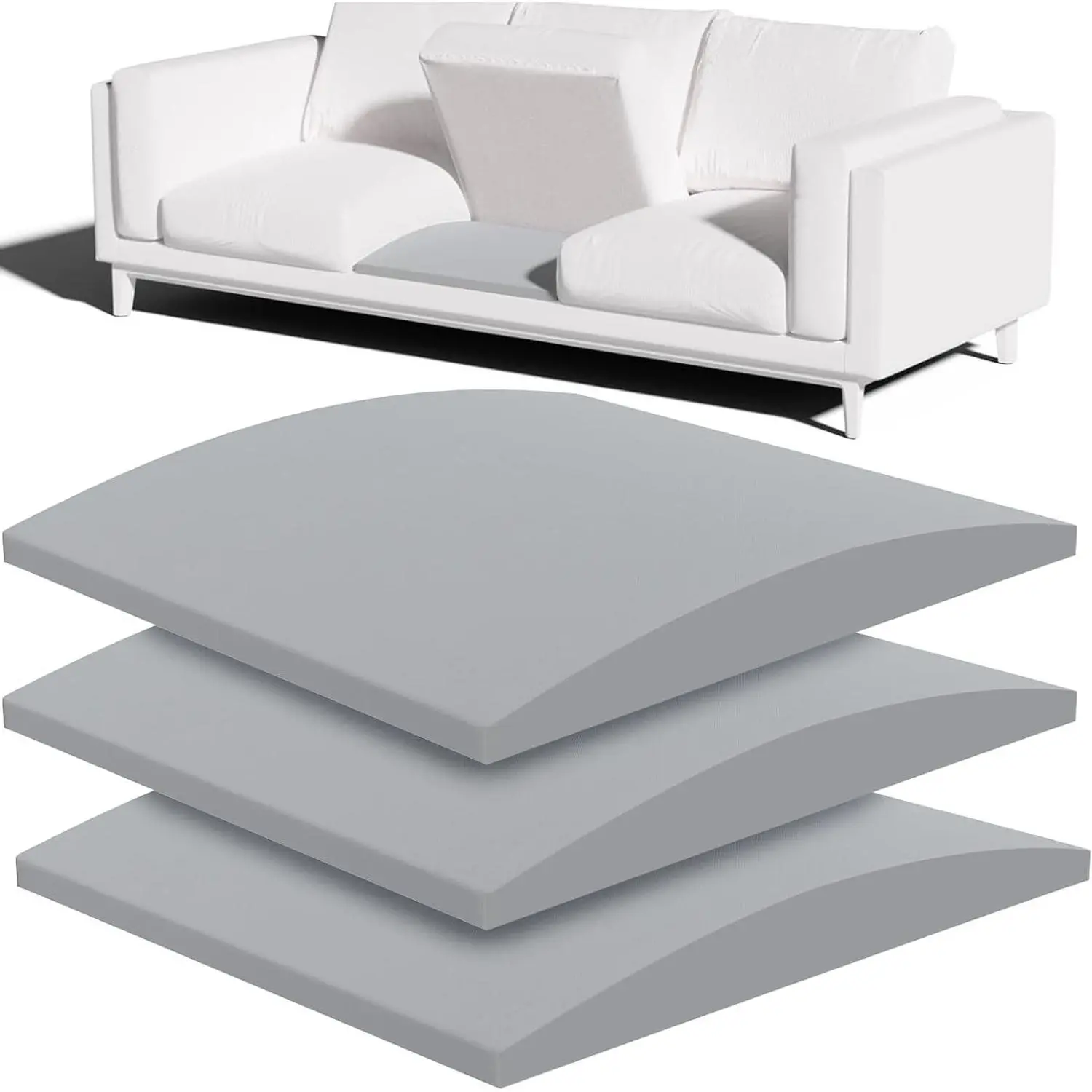 Couch Cushion Support for Sagging Seat, 20x20x2in High Density 40D Foam Replacement Insert, Trapezoid, Grey Set of 3Gift