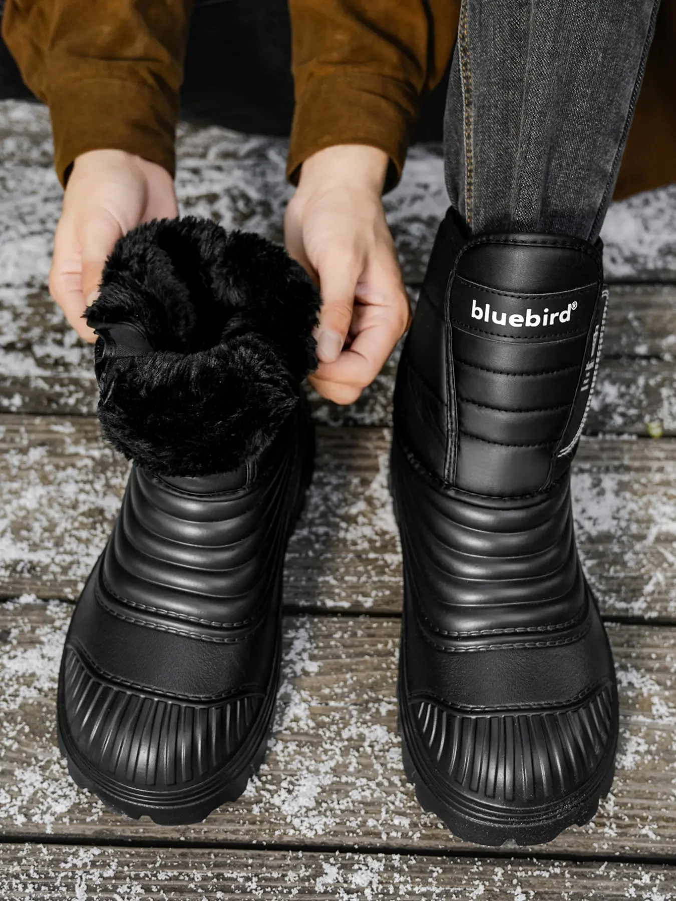 Waterproof Snow Boots, Anti-Collision Shell, Non-Slip Sole, Thick Fleece Lining, Unisex Winter Outdoor Skiing Shoes