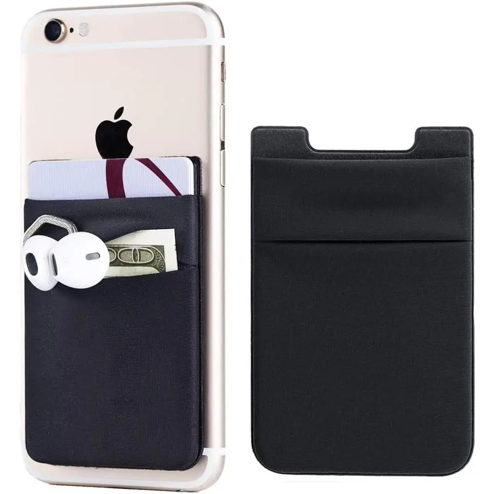 2Pack Adhesive Phone Pocket,Cell Phone Stick On Card Wallet Sleeve,Credit Cards/ID Card Holder(Double Secure) with Sticker for Back of iPhone,Android and All Smartphones-Black