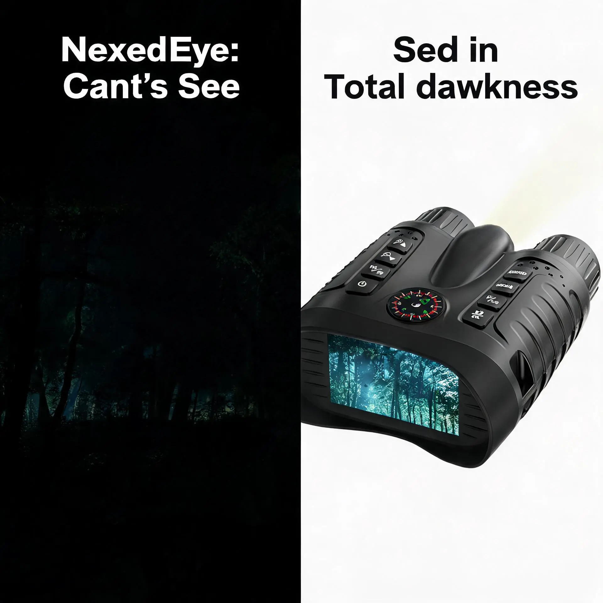 Night Vision Binoculars NV2185 - 4K Video 36M Photo, Mechanical Compass, IR & White Light Switch, IP54 Waterproof for Hunting Camping