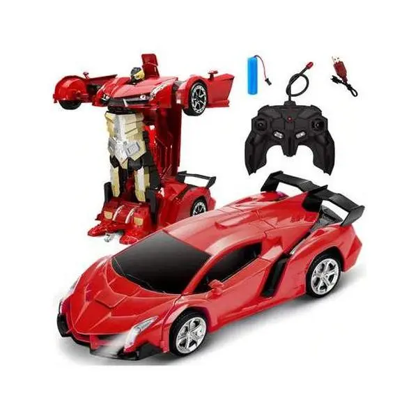 2-in-1 RC Transforming Car Robot Toy (Blue/Red/Yellow) - 1 Button Automatic Transform, 360° Rotation Drift Stunt, Wingtop Indoor Electric RC Cars, Colorful Toy Robots Gift for 8-10 Years Kids