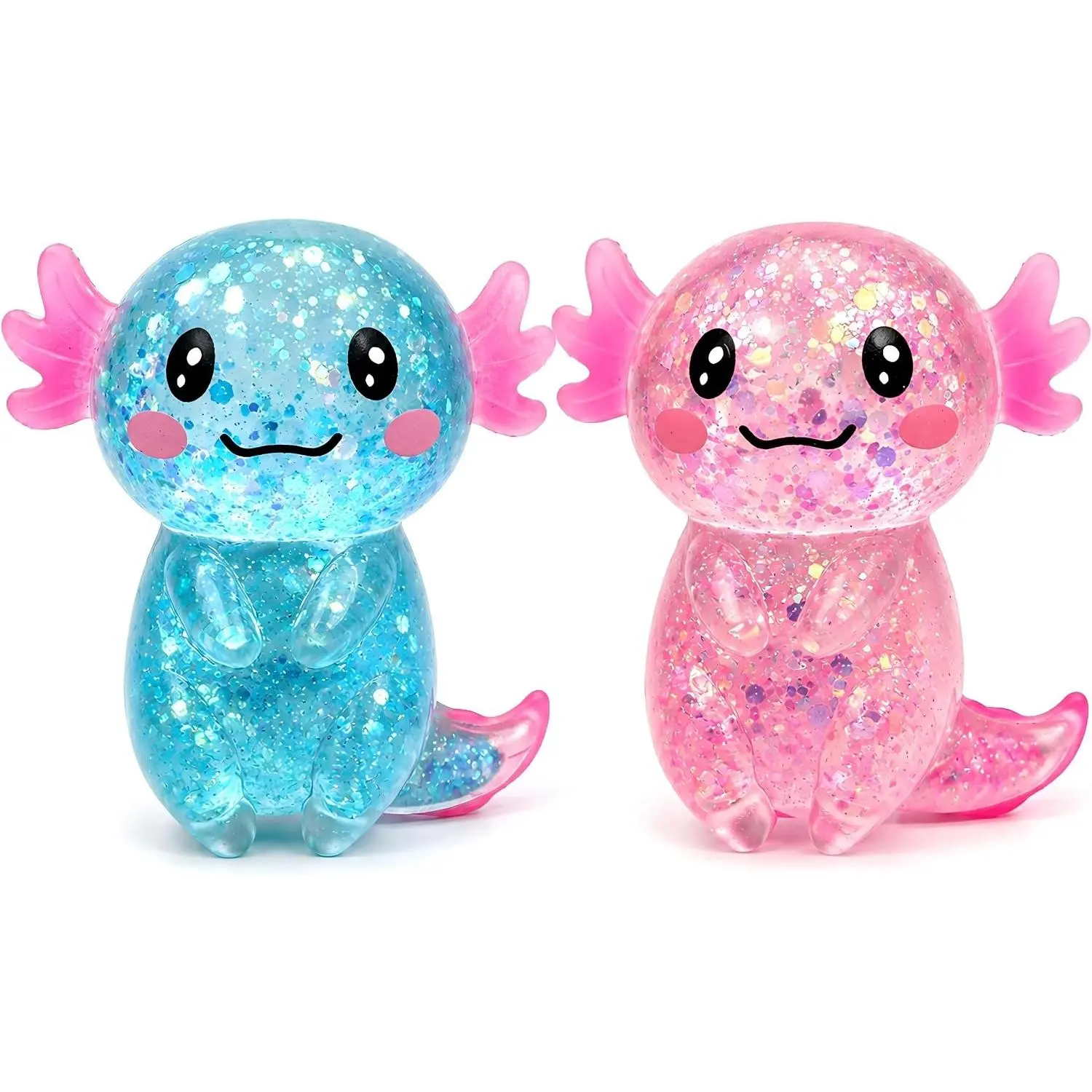 2PCS Axolotl Squishy Fidget Toy, Sensory Stress Relief Toy for Kids| Soft Slow Rising Axolotls Squishies for Adults Anxiety Relief, Squeeze Toy for Party Favors Classroom Reward Gift (Blue+Pink)