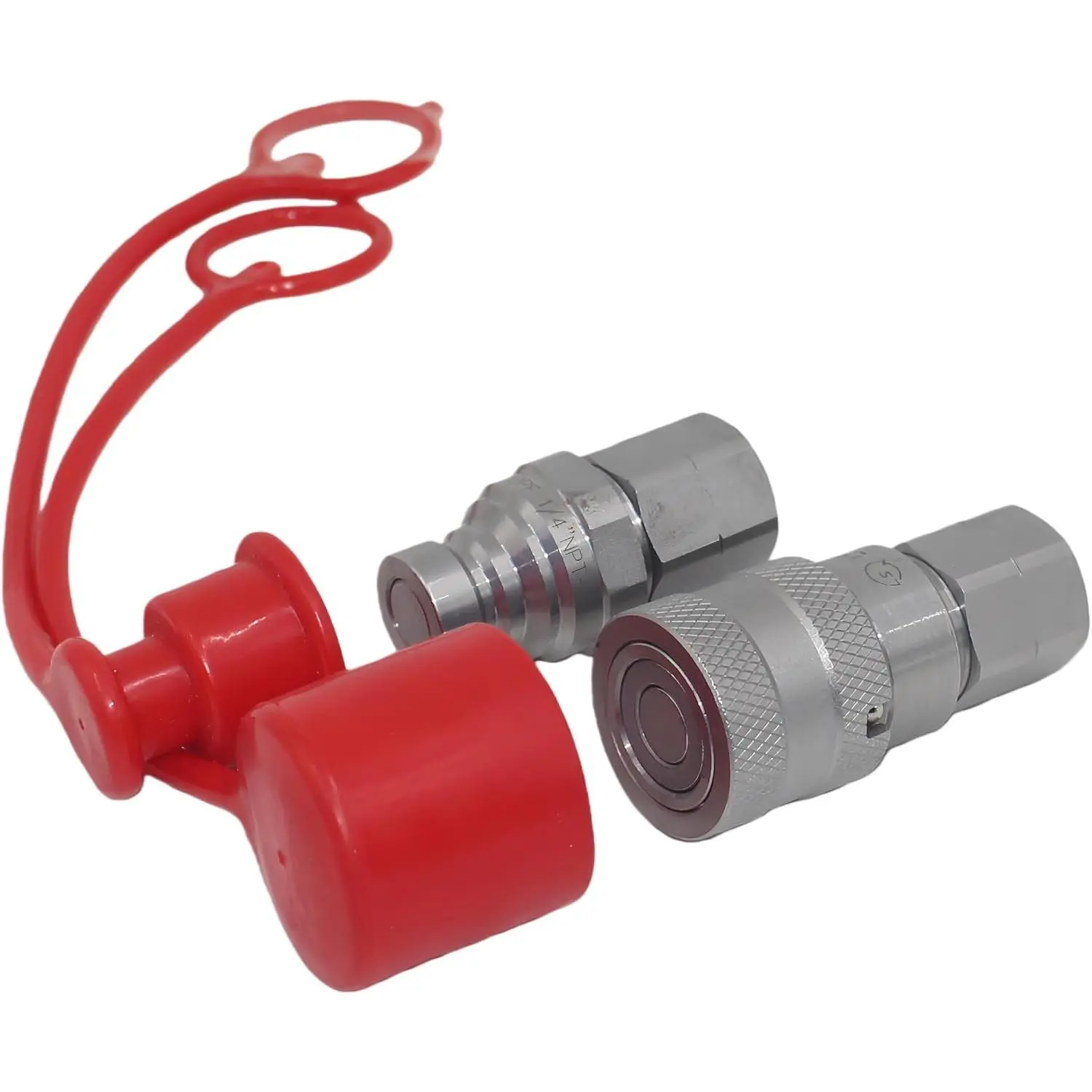 -FF-02 1/4" NPT Flat  Hydraulic Quick Connect Disconnect Coupler Set Hydraulic Quick Couplings w/Dust Caps