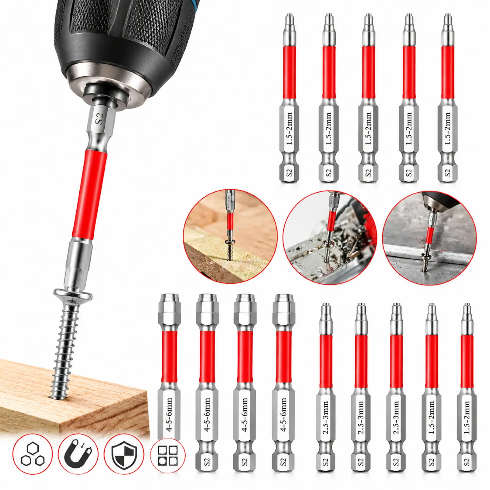 Magnetic Hex Screwdriver Bit Set 6 Pieces, Step-Type Internal Hex Design Nut Driver Tools, Universal Drill & Wrench Adapter for 1.5mm–6mm Fastener Tightening, Precision Hardware Repair Tool Kit.